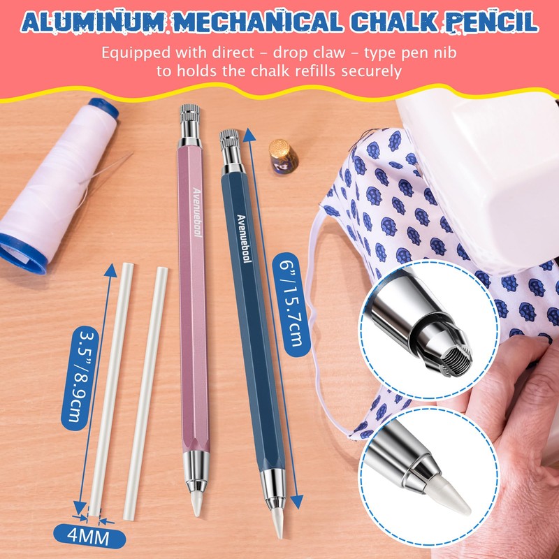 Sewing Chalk Markers for Fabric, Aluminum,White,2 Pack