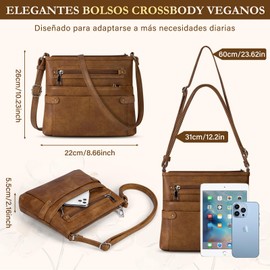NEWHEY Bolsa Crossbody Mujer,Bolsas de Mujer de Pu Impermeable, Bolsa Negra,Bolso Bandolera Mujer Con Múltiples Bolsillos,para Casual,Cita,marrón