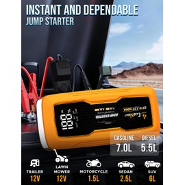 EcoNour Car Jump Starter | 1600A Peak | Portable Jump Starter | 12V Lithium Jump Box for 7L Gas and 5.5L Diesel Engines | Battery Jump Starter - LCD Display, Emergency Flashlight and Jumper Cables