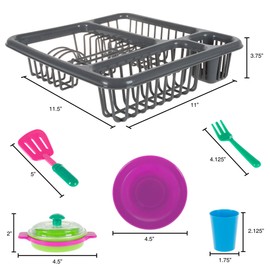 Hey! Play! Kids Play Dish Set, 27 Piece Tableware Dish Set with Dish Drainer – for Kitchen Playset and Pretend Food, Toys for Boys and Girls