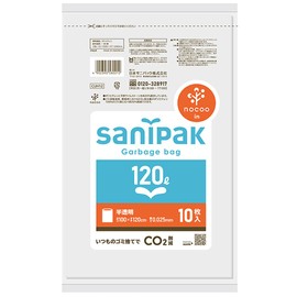 Nippon Sani Pack Nocoo Trash Bags, 36.2 gal (120 L), Translucent, 10 Pieces, 0.025 CUH12, 47.2 x 39.4 inches (120 x 100 cm)