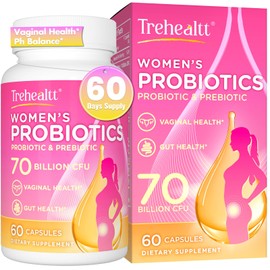 Trehealtt 70 Billion CFUs Vaginal Probiotics, PH Balance with Probiotic & Prebiotic & D-Mannose, Women Probioticos for Odor & Flora, Yeast, vag, Urinary Health, GMO-Free, 60 Days Supply