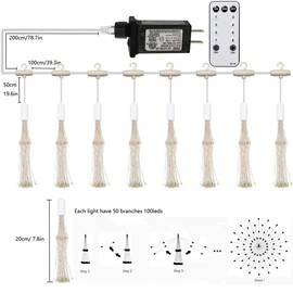 Dreamworth 8 Pcs Total 800 LED Firework Copper Wire Lights, 8 Modes Fairy Twinkle Lights Plug in String Lights 1M/3.3FT Spacing Starburst Lights with Sagging Wire and Remote Control(Colorful)