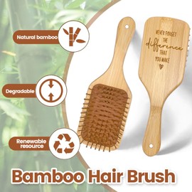 Retirement Gift for Woman Men, Bamboo Hair Brush for Hair Growth, Natural Bristles Detangling Wooden Paddle Hairbrush for Massaging Scalp, for All Hair Types (Square Bamboo, Count, 2)