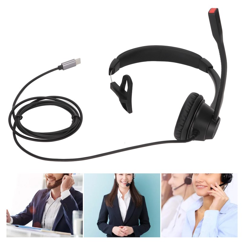 Telephone Headset Monaural Customer Service Headphones with Mic for Call