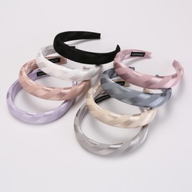 8 Pcs Satin Wide Headbands for Women & Girls - Soft Thick Padded Headbands with Pearly Lustre, Glitter Vintage Cloth Hair Hoops, Fashion Solid Color Hair Accessories for Daily Wear & Styling