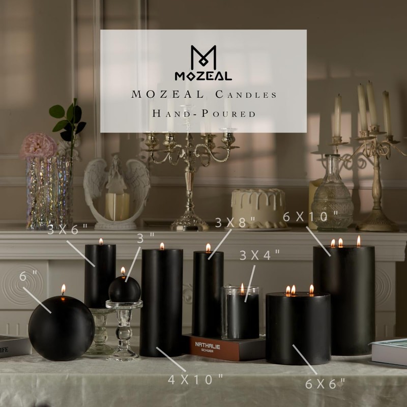 MOZEAL 3" x 6" Hand-Poured Unscented Candle,Dripless Pillar Candle Set