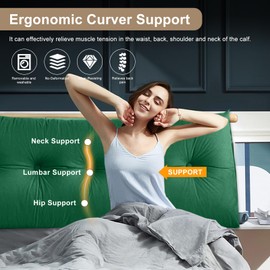 WUIOYNF Large Triangular Headboard Pillows Long Backrest Positioning Support Bolster Cushion for Daybed Fluffy Quality Plush Body Wedge Pillow with Removable Cover(Dark green-King-76x8x20in)