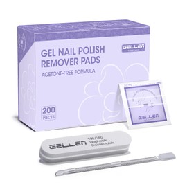 Gellen Nail Polish Remover Pads, 200 Pack Non-Acetone Gel Polish Remover Rich in Lavender Oil & VE, Easy & Effective Individually Wrapped Travel Kit with Tools for Home & Professional Removal