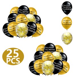 JumDaQQ The Man The Myth The Legend Balloons Black and Gold Confetti Funny Party Balloons Boy Father/Fathers Day Birthday Retirement Decoration 26 Pack