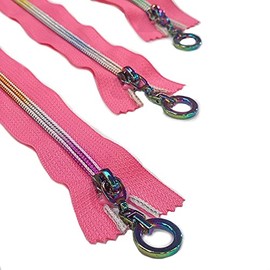 Plush Addict Rainbow Teeth Zip for Sewing with Metal Ring Puller, Use for Haberdashery, Upholstery or Craft Projects - Pink - 6inch / 15cm