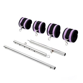 Spreader Bar Expandable Exercise Stainless Steel with 4 pcs Fur Adjustable Strap, Yoga Training Fitness Gear, Workout Bar,Sports Gym Kit (Silver+Purple Furry Kit)