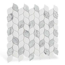 Glass Mosaic Tile Backsplash Leaf-Shape Marble Look