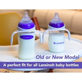CHUBBIEE Baby Bottle Handles for Lansinoh 5oz & 8oz Bottles, Ergonomic Non-Slip Grips, BPA-Free PP Trainer Accessories, White, 3-Pack
