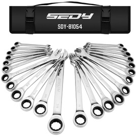 Premium 24-Piece Ratcheting Wrench Set, SAE & Metric Combination Wrenches, 8-19mm / 1/4"-7/8", 72-Tooth Ratchet Spanners, Chrome Vanadium Steel with Roll-Up Pouch for Mechanics