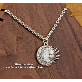 Fashion Jewelry CELESTIAL MOON SUN FACES HOROSCOPE Pendant on 925 Sterling Silver 24" Necklace
