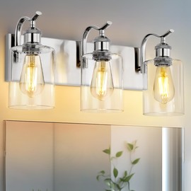 JAZAVA 3-Light Bathroom Vanity Light, Brushed Nickel Wall Sconce, Modern Bathroom Light with Clear Glass, VL01BN-3