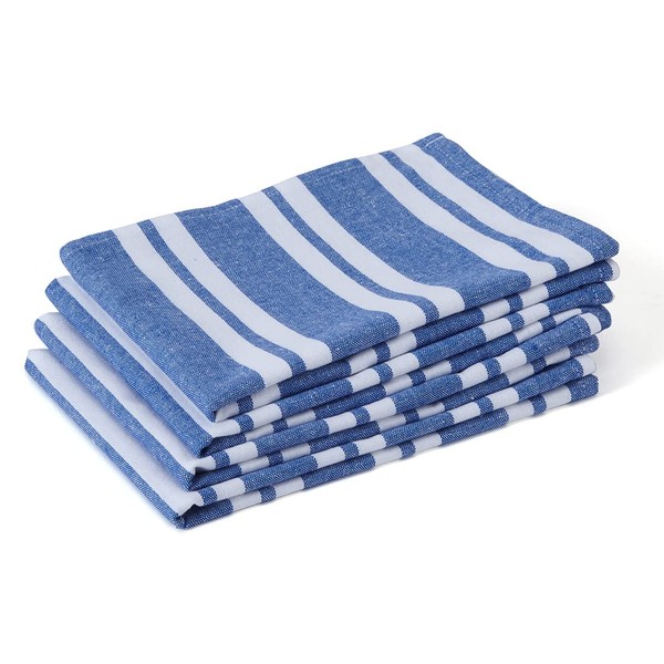 Encasa Homes Eco Friendly Cotton Kitchen Dish Towels | Cleaning Plates and Glasses and Quick Drying Absorbent X - Large 28"x18" | Franca Blue Stripe (Set of 4)