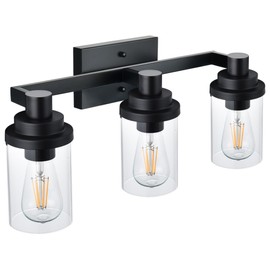 MELUCEE 3-Light Bathroom Light Fixtures Matte Black, Farmhouse Vanity Lighting with Clear Glass Shade Bathroom Bar Light Fixtures for Kitchen Bedroom Hallway, 23.6 Inches Length