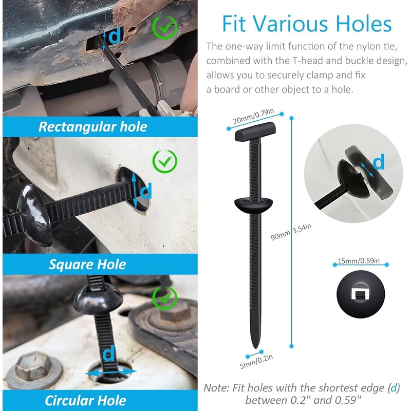 Upgraded Nylon Universal Cable Tie Buckles for Car, Heavy Duty