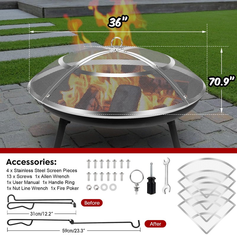 Fire Pit Spark Screen,36 Inch Fire Pit Screen Cover Stainless
