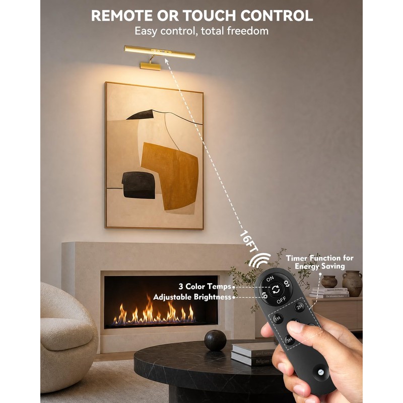 Skairipa 13" Rechargeable Picture Light for Wall with Remote, Gold