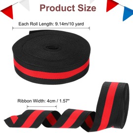 PATIKIL 1.6" Black Red Striped Grosgrain Ribbon, 10 Yard Polyester Fabric Stripe Craft Ribbon Double Faced Design for Bow Gift Wrapping DIY Making Christmas Decorations