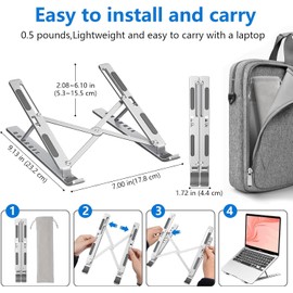 Laptop Stand, HLculture Portable Adjustable Tablet Stand, Foldable Aluminum Laptop Holder Riser, Compatible with MacBook Air, MacBook Pro, HP, More 10-15.6" Laptops & Tablet (Silver-1Pack)