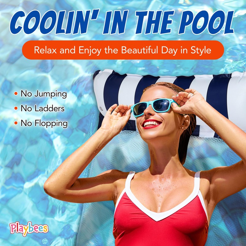 Hammock Pool Float Blue Multi-Purpose Inflatable Water Pool Floats Fun
