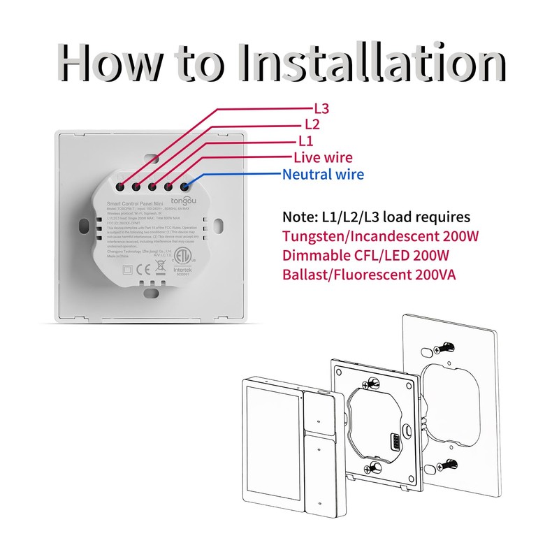 TONGOU DIY WiFi Smart Switch, 3-Switch Smart Home Control Panel