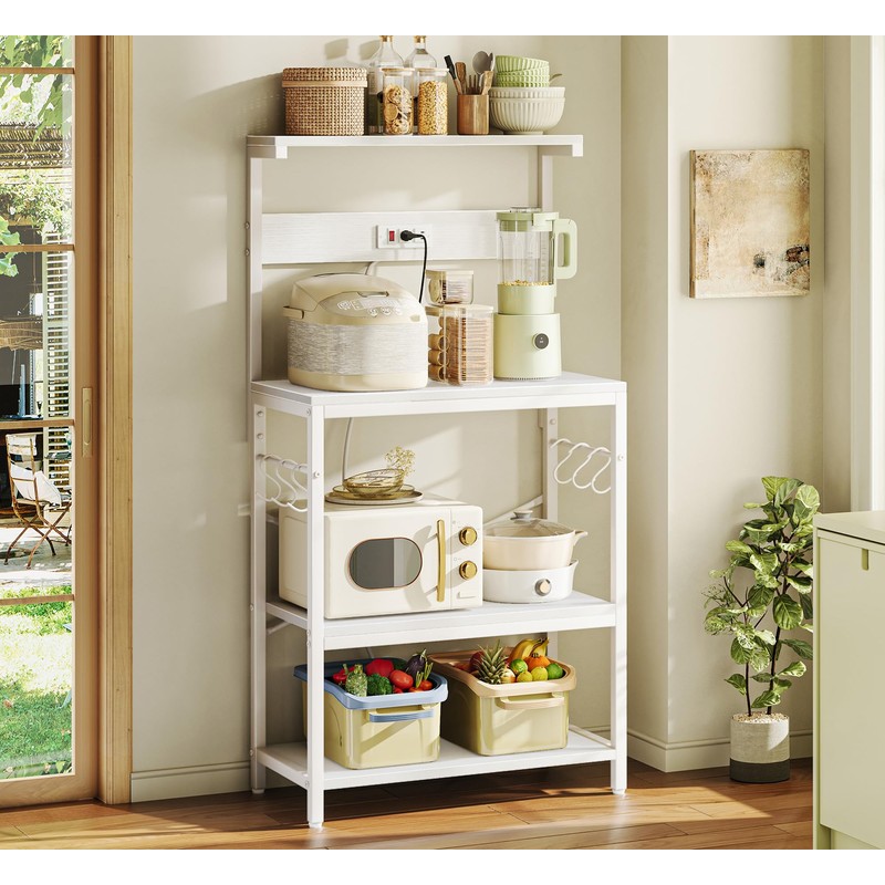 SUPERJARE Kitchen Bakers Rack with Power Outlet, Coffee Bar Table