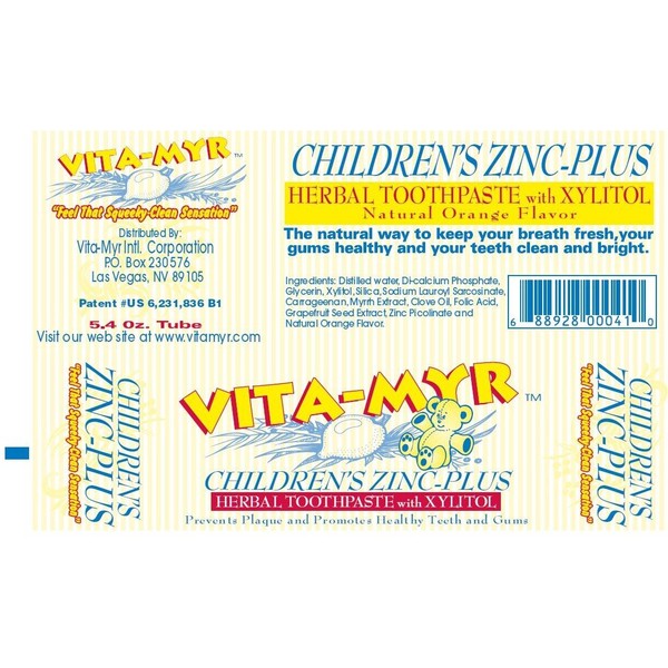 Vita-Myr Children's Zinc-Plus Herbal Toothpaste with Xylitol, 5.4 oz Tube