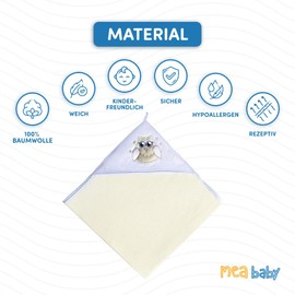 MEA BABY Towel with Hood, 100% Cotton, 100 x 100 cm, Hooded Towel for Girls and Boys, Soft and Super Absorbent Baby Towel with Hood, Ecru with Owl Print