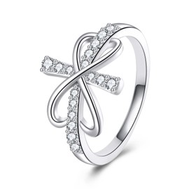 SHEAISRS Cross Rings for Women 925 Sterling Silver Infinity Heart Ring Band Zircon Statement Ring jewelry for Women