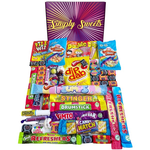 Simply Sweets retro sweet hamper gift box. Packed with the best retro sweet. A perfect present for Birthdays, Get Well Soon, Christmas. Packed in a fun stylish unique box.