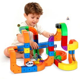 Electric Train Set for Kids Flexible Race Track Toy DIY 3D Embedded Layouts & Motorized Car 3-8 Year Old Boys Girls Toys STEM Learning Gift (123Pcs,2 Car)