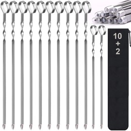 Skewers - 17" Kabob Skewers for Grilling, Metal Sticks for Kabobs Stainless Steel Flat Long Shish Kebab Reusable Grill BBQ Barbecue Sticks for Meat Chicken Vegetable, 12 Pack Bonus 14 Inch