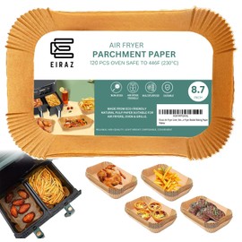 Eiraz® Air Fryer Liners, 120 Pcs Disposable Rectangular Air Fryer Accessories, Oil & Water-Proof Parchment Paper, Compatible with Ninja AF300UK AF400UK, Salter and DualZone Air Fryer (8.7 Inches)
