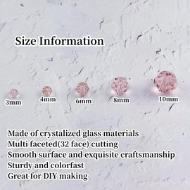 YUEXIGO 100pcs 8mm Round Crystal Glass Beads for Jewelry Making, Faceted Crystal Glass Spacer Beads for Bracelet Earring Necklace DIY Craft(Light Pink)