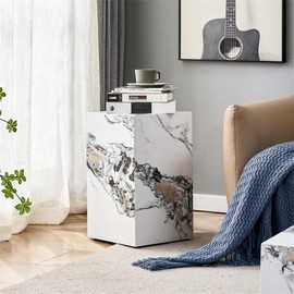 BAOPIN End Table, Side Table Living Room Table, Faux Marble Sofa Couch White Bedside Nightstand for Small Space