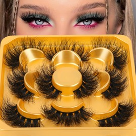 False Eyelashes Fluffy Mink Lashes Natural Look 18mm Faux Mink Lashes Wispy 5D Volume Long Strip Fake Eyelashes Pack 5 Pairs Multipack