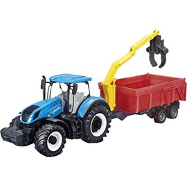 Bburago NEW HOLLAND T7315 TRACTOR WITH LOADER AND TRAILER – 10CM – Incredibly Detailed Die-Cast Replica Collectible Model Vehicle
