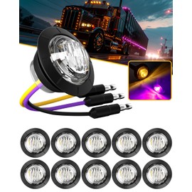 PSEQT 3/4'' Trailer LED Marker Lights Amber to Purple Dual Color Side Clearance Fender Grille Indicator Lights Waterproof 12V Round Bullet Clear Light for Truck Pickup ATV UTV RV Van Bus, 10Pcs