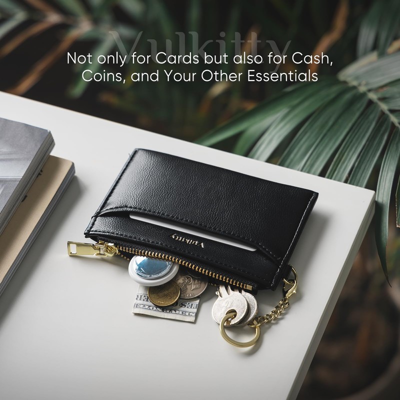 Vulkitty Slim Card Holder for Womem with Keychain and ID