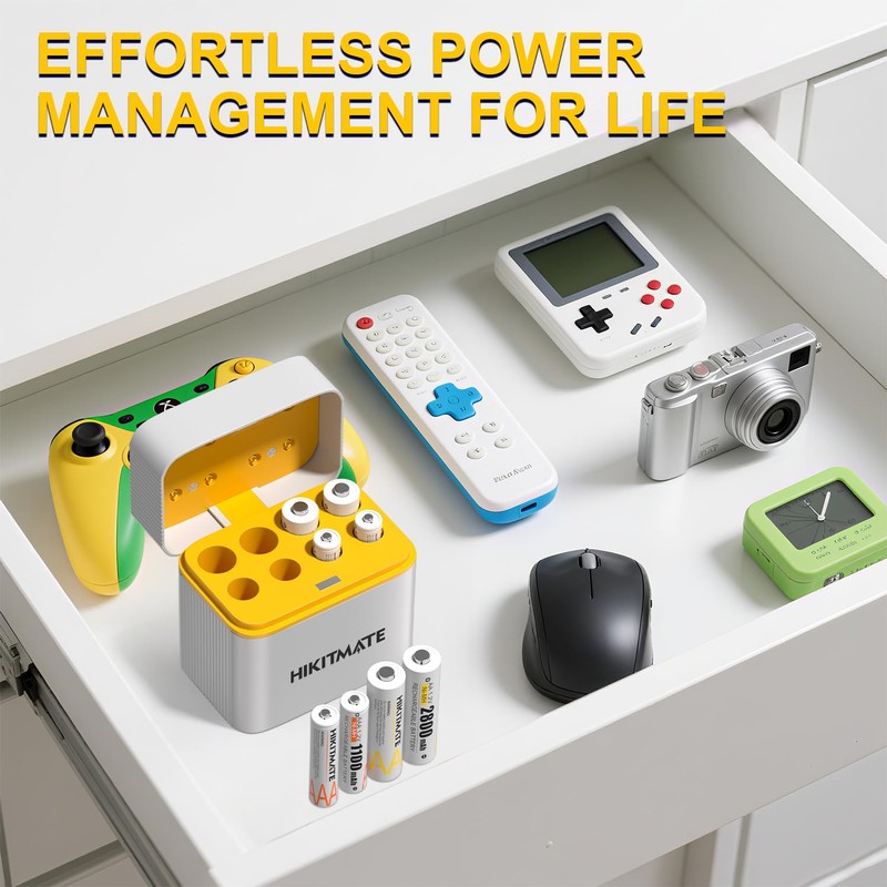 Rechargeable 4AA & 4AAA Batteries Ni-MH with 8-Slot Smart Charger