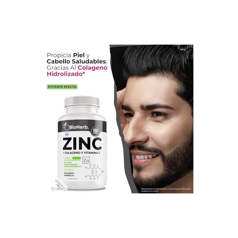 Bioherb Zinc Colageno Vitamina 180 Capsulas 500mg Extremadamente Eficaz Recuperacion