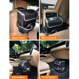 Olitec Car Trash Can with Lid and Pockets Accessories Leakproof/Waterproof Organizer Bin for Storage Garbage Can Bag Trunk Back/Front Seat 2.5 Gallon