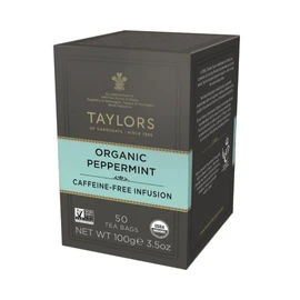 Taylors of Harrogate Organic Peppermint, Herbal Tea, Pillow Tea Bags, 50 Count (Pack of 1), Clean, Pure and Refreshing, Caffeine-Free, Enjoy Hot or Iced, 50 Teabags