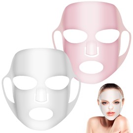 COMNICO 2 Sheets Silicone Face Mask Cover, Reusable Anti-Wrinkle Face Mask Holder Moisturizing 3D Facial Mask Cover Prevent Evaporation Falling Skincare Beauty Spa (Transparent+ Pink)