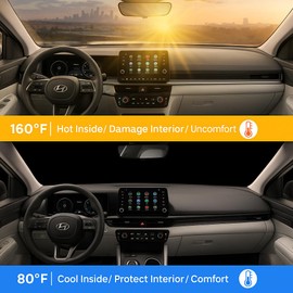 Foldable Sun Shade WODSTA Full Coverage Windshield Sunshade Compatible with Hyundai Kona 2024 2025 4-Layer Thickened Windows Visor 240T Polyester Windshield Sun Shade
